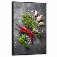 LEINWAND Bilder mit Rahmen - Pfeffer - Kräuter - Gewürze - Beton - 60x90 - Dunkelgrau, Textil (60/90cm) - MuchoWow