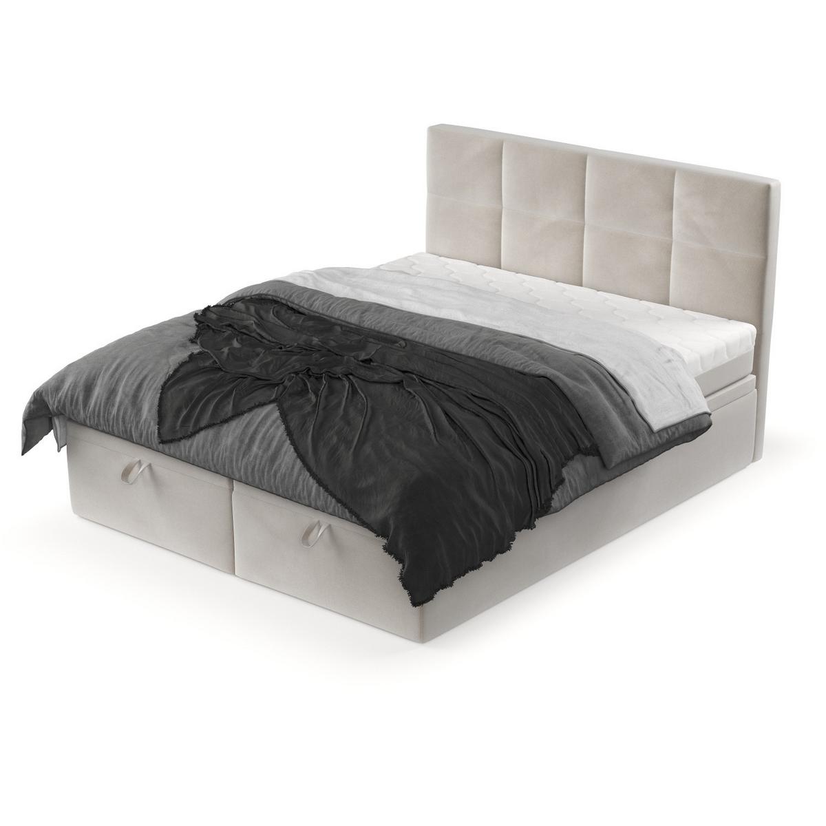 BOXBETT Tessa 140/200 cm Hellbeige im Paros Stoff - Beige/Schwarz, Holz/Holzwerkstoff (140/200cm) - AltaBeds
