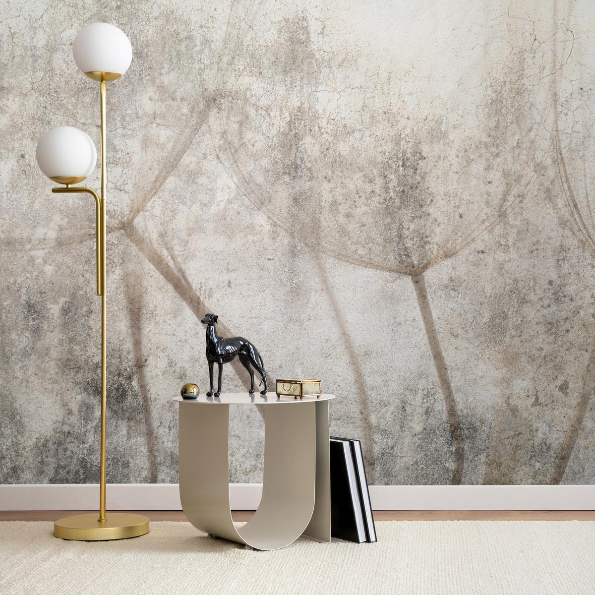 FOTOTAPETE für Wohnzimmer Zarter Skizze Löwenzahn Grauer Beton Minimalistisch 150x105 - Beige/Braun, Papier (150/105cm) - Muralo
