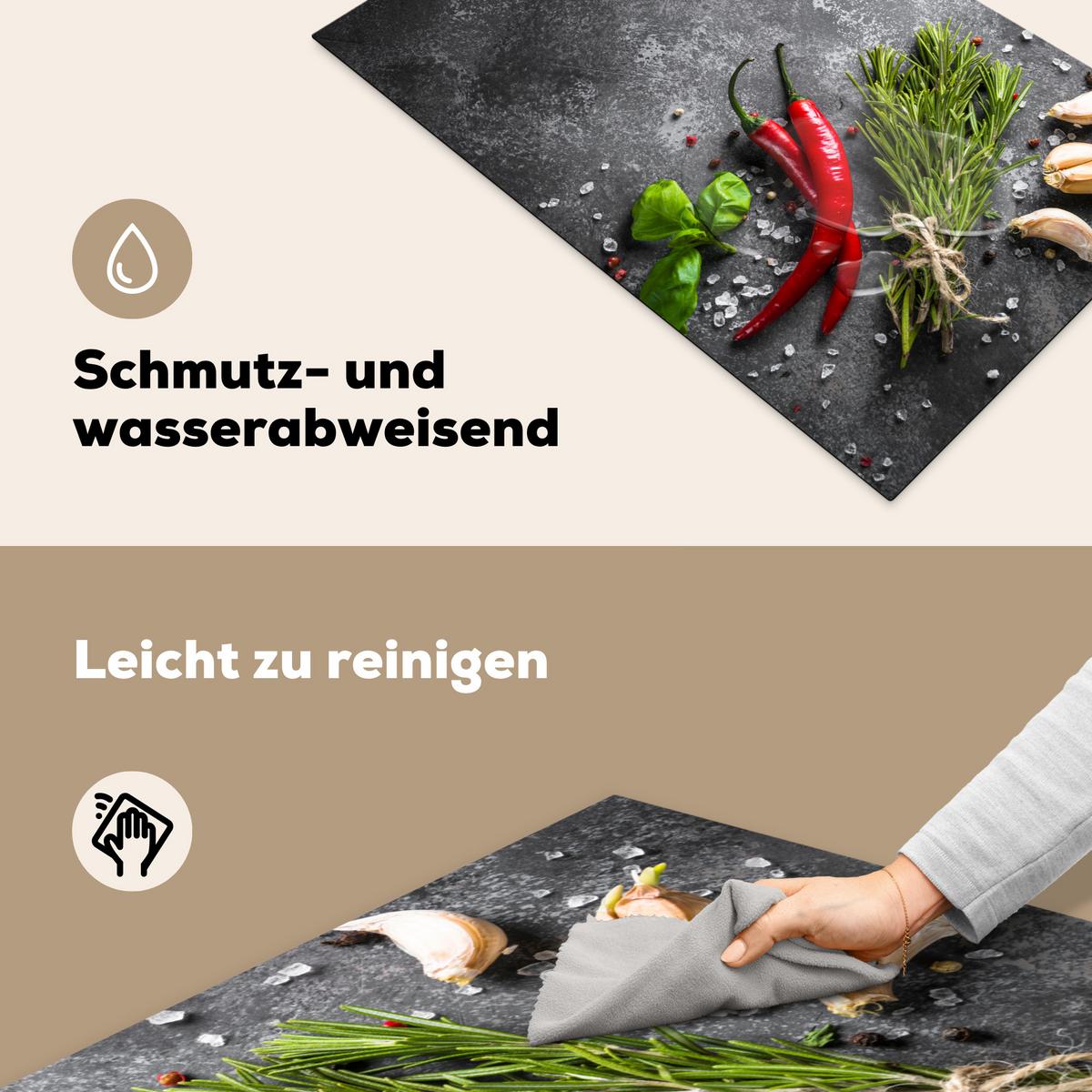 HERDABDECKPLATTE Pfeffer - Kräuter - Gewürze - Beton Ceranfeldabdeckung 85x52 cm - Rot, Kunststoff (85/52/0.2cm) - MuchoWow