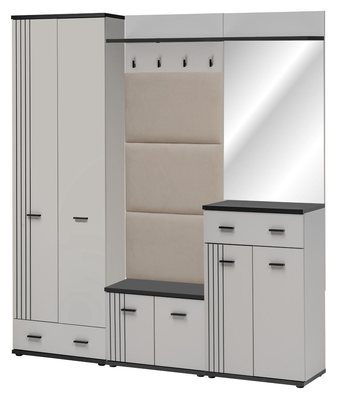 GARDEROBEN-SET Kaschmir, schwarz 5-teilig 180 cm, Flurgarderobe mit viel Stauraum - Kaschmir/Schwarz, Glas/Holzwerkstoff (180/203/32cm) - Inn.Furn