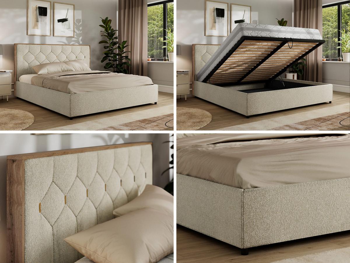 POLSTERBETT LARINO CLASSIC 160/200 - Creme Strukture - Multipocket-Matratze - Creme, Textil (160/200cm) - MKS