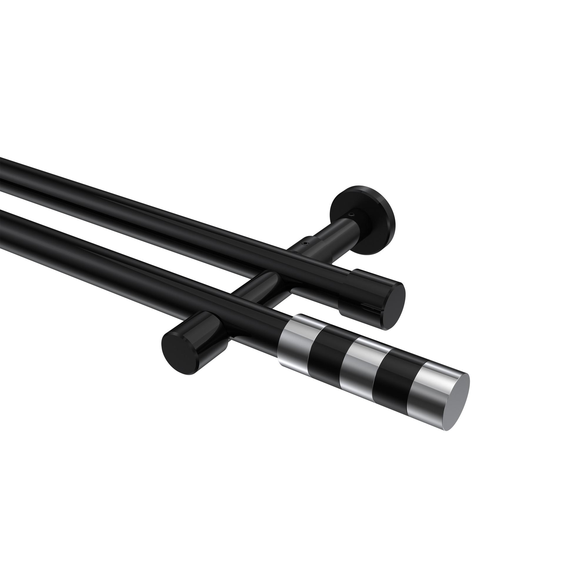 GARDINENSTANGE Prestige Mavell 600 cm (geteilt in 3 x 200 cm), 2-läufig (ohne Ringe), 20 mm Ø Schwarz - Chromfarben/Schwarz, Metall (600cm) - INTERDECO