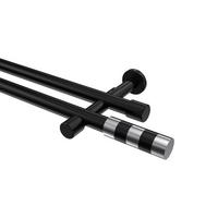 GARDINENSTANGE Prestige Mavell 600 cm (geteilt in 3 x 200 cm), 2-läufig (ohne Ringe), 20 mm Ø Schwarz - Chromfarben/Schwarz, Metall (600cm) - INTERDECO