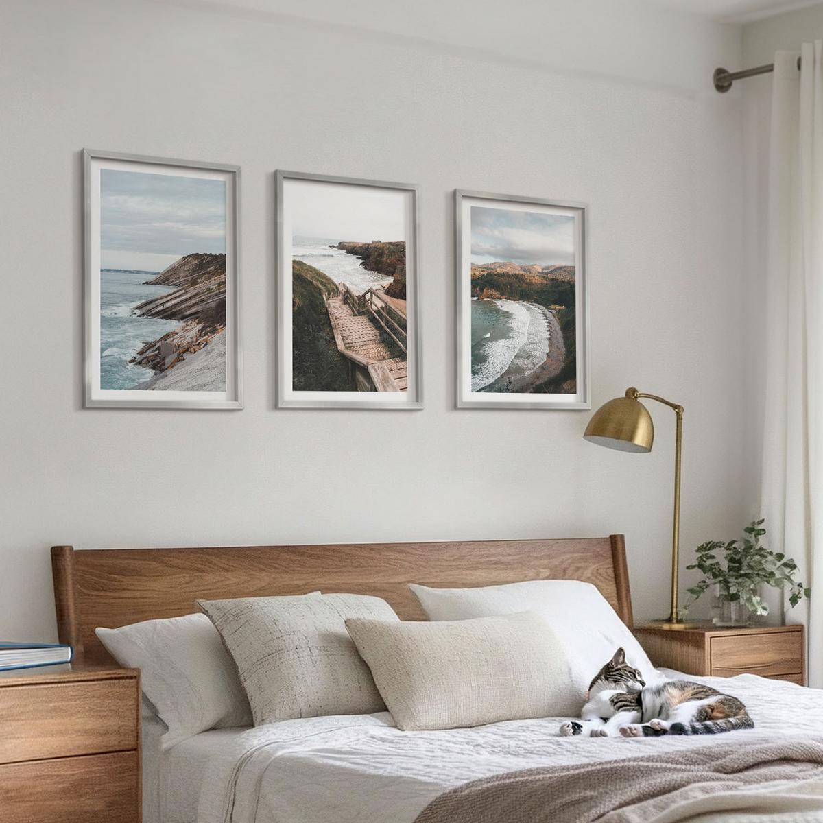 BILDER SET 3er Set - 40x60 cm Silberner Rahmen - Klippenblicke, Strandlandschaften - Silberfarben, Kunststoff (40/60cm) - TULUP