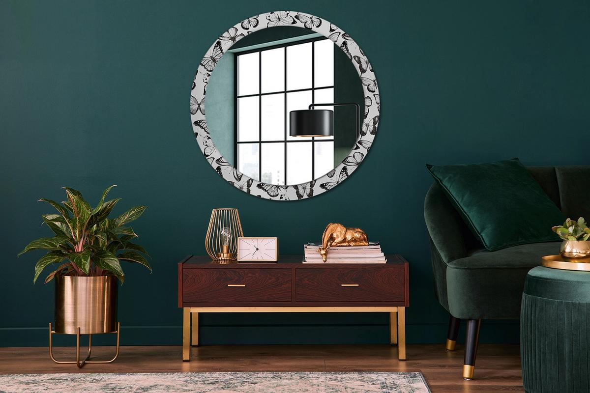 SPIEGEL Rund Ø 90 cm mit Aufdruck - Schwarz, Glas (90/90/0.4cm) - Wallfluent