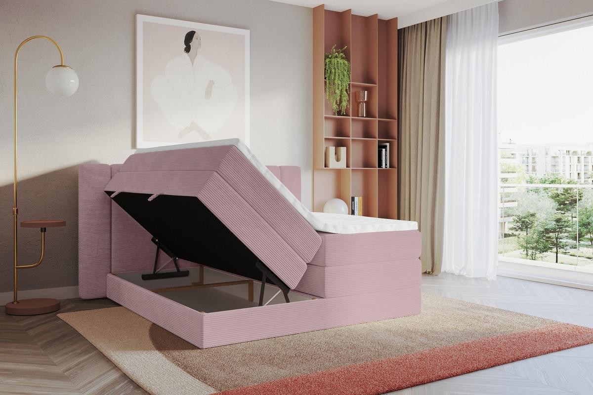 BOXSPRINGBETT mit Matratze H3/H4 - EVON KING - 180x200 cm Rosa - Rosa, Holzwerkstoff (180/200cm) - ALTDECOR