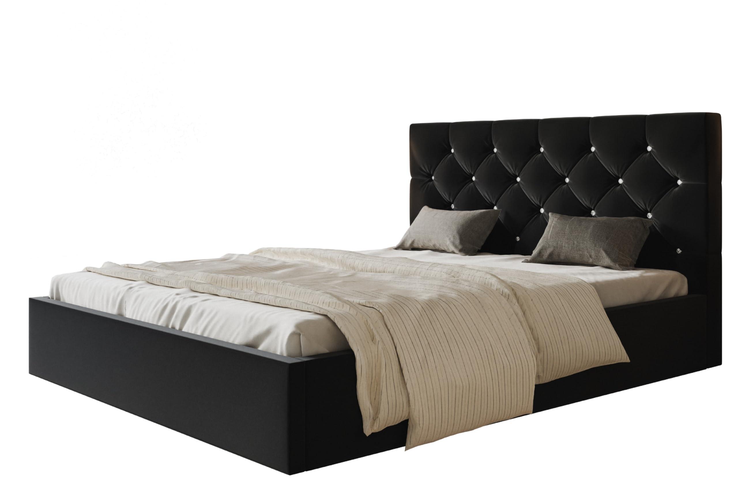 BETT 120x200 - Polsterbett mit Bettkasten und Metallrahmen - Elegant Betten - Weicher Jasminstoff - Kollektion Boston, Schwarz - Schwarz, Holz/Textil (120/200cm) - Alpi-Möbel