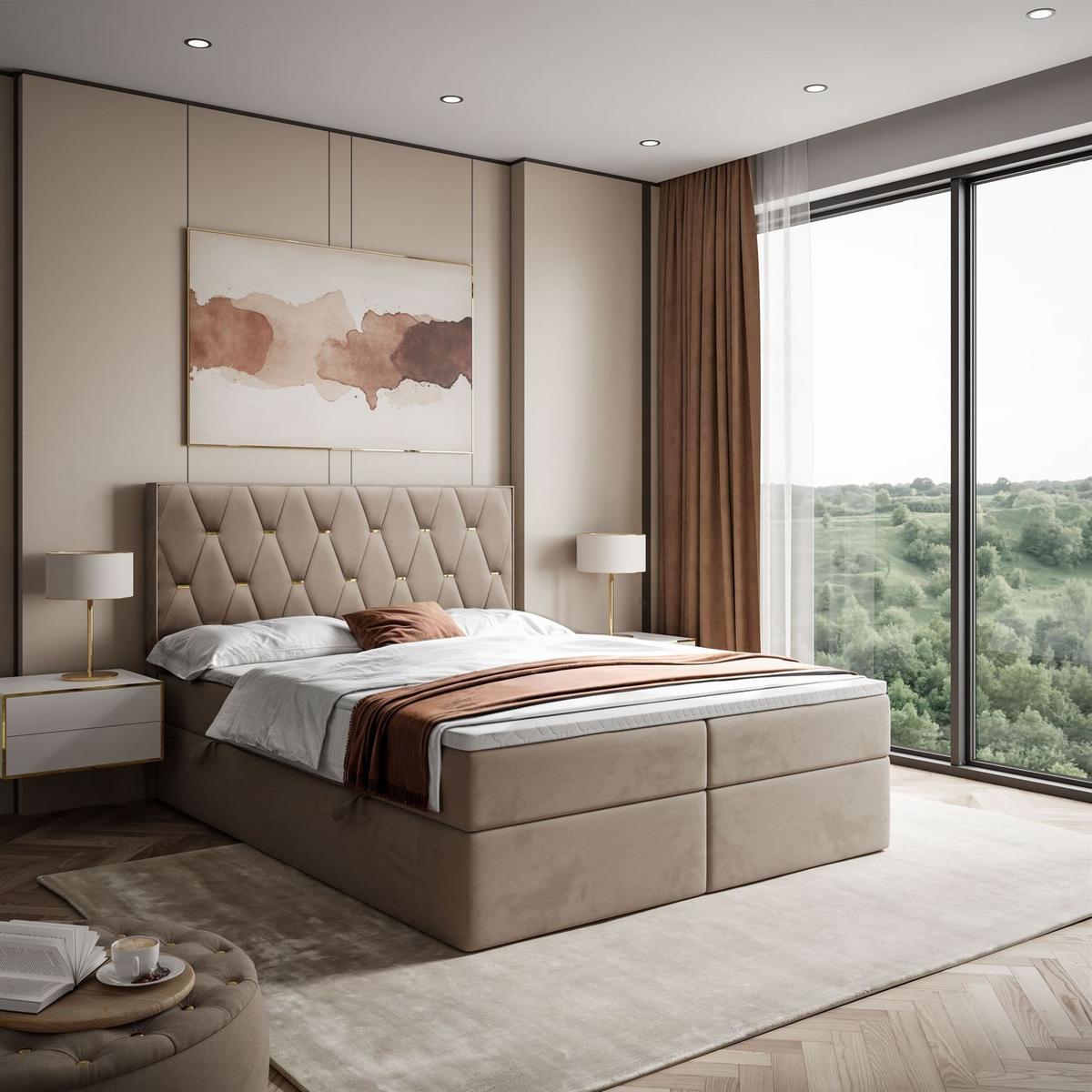 BOXSPRINGBETT IZOLDA mit Bettkasten und Topper 140x200 cm Royal Velvet 176 - Beige, Textil - Lookway