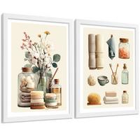 POSTER 2er-Set dekorative Kunstdrucke im Spa-Stil für, minimalistische Bilder mit Blumen Zen-Poster für entspannende Badezimmer- Weißer Rahmen A3 - Weiß, Papier (42/29.7/3cm) - Nacnic