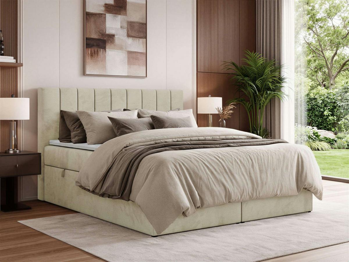 BOXSPRINGBETT ALVER 180/200 - Beige Velvet - H3 - Beige, Textil (180/200cm) - MKS