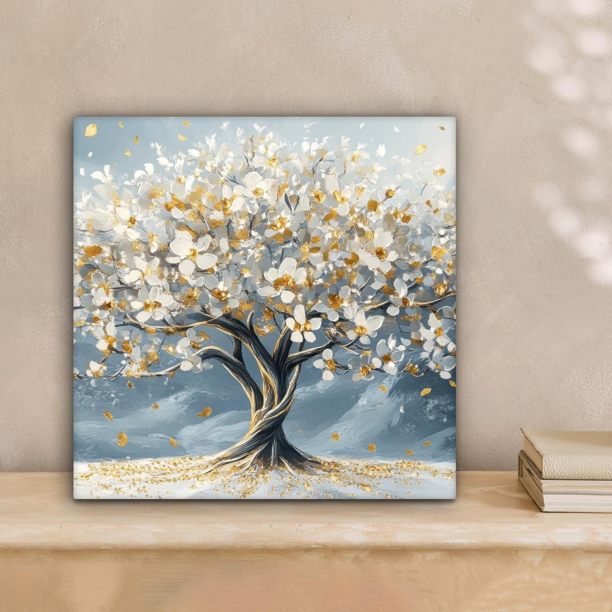 LEINWANDBILD Baum - Winter - Baum des Lebens - Modern - Gold Deko Wohnzimmer 20x20 cm - Goldfarben, Textil (20/20cm) - MuchoWow