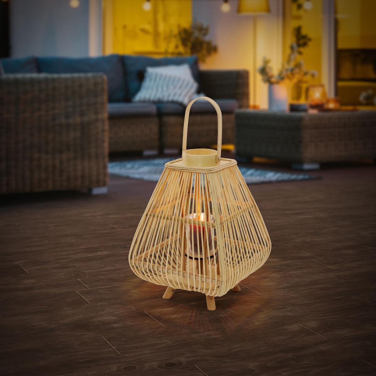 BAMBUS LATERNE H: 55,5 cm Holzfarbe Boho Stil - Naturfarben, Holz (29/55.5/29cm)