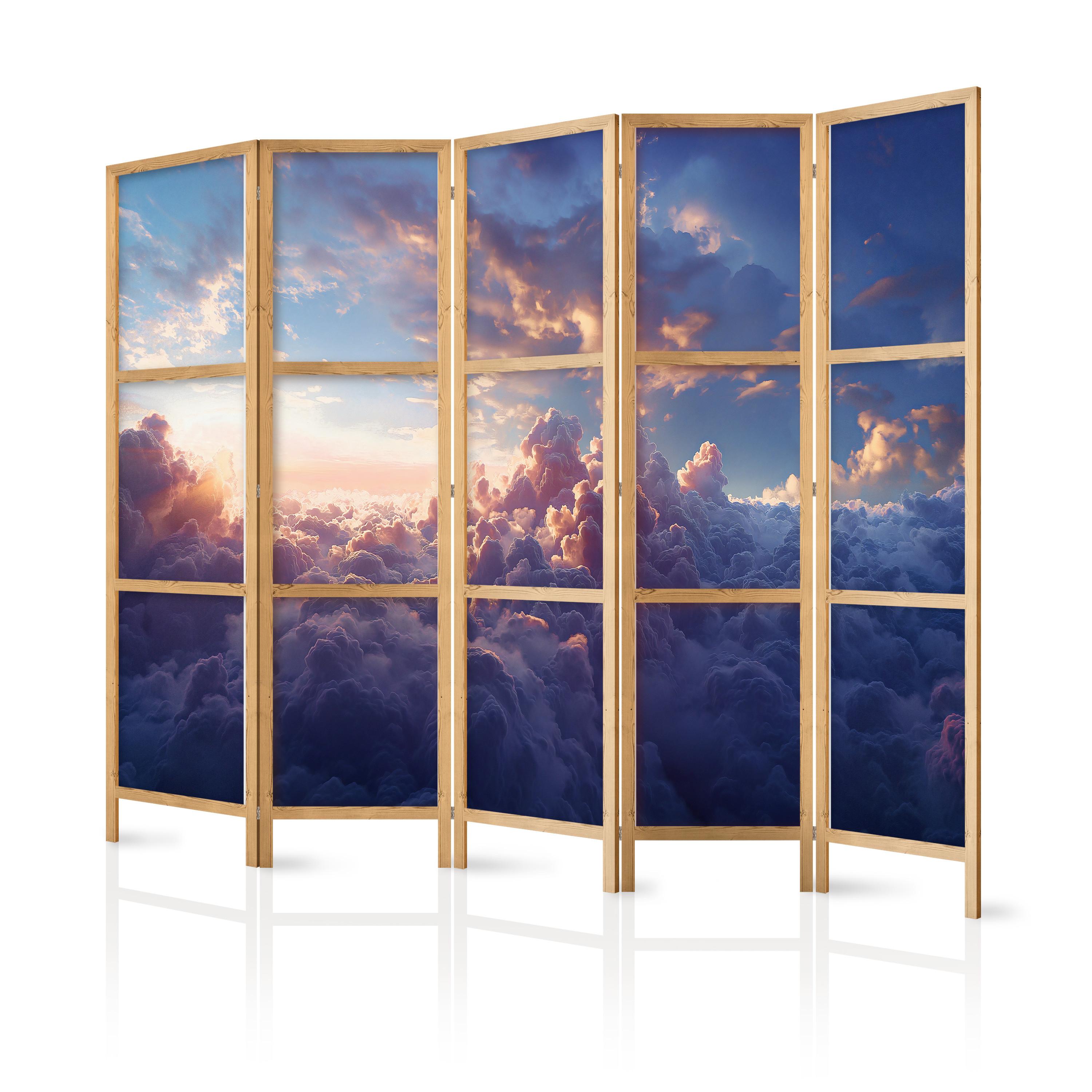 PARAVENT Japanischer 5-tlg 225x172 cm Wolken Himmel 3D - Multicolor, Holz/Textil (225/172/3cm) - Muralo