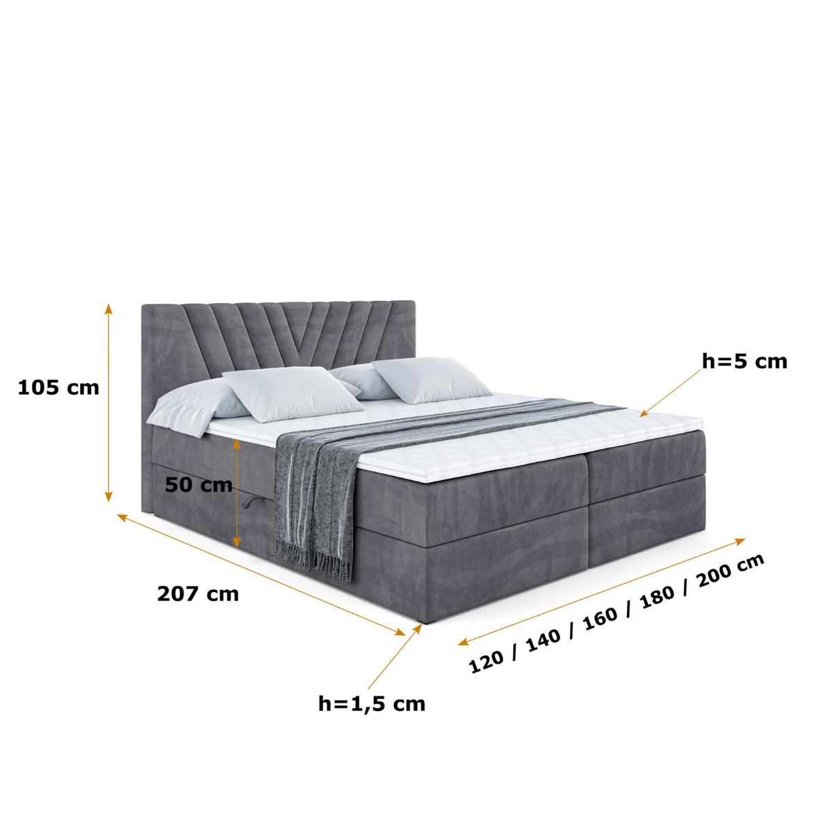 BOXBETT mit Matratze H3 und Lattenrost - ERNINA - 140x200 cm Dunkelgrau - Dunkelgrau, Holzwerkstoff (140/200cm) - ALTDECOR