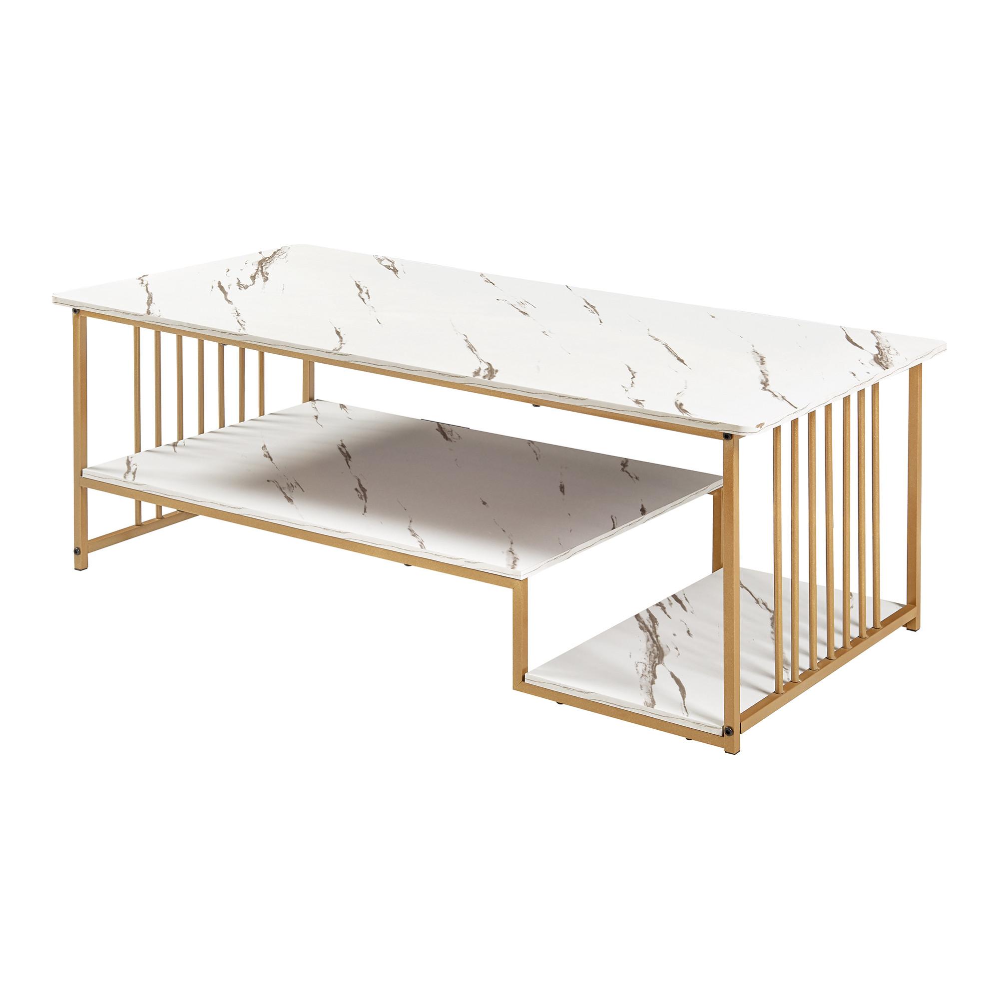 COUCHTISCH Klibro 120/60/42 cm - Goldfarben/Weiß, Holzwerkstoff/Metall (60/120/42cm) - [en.casa]