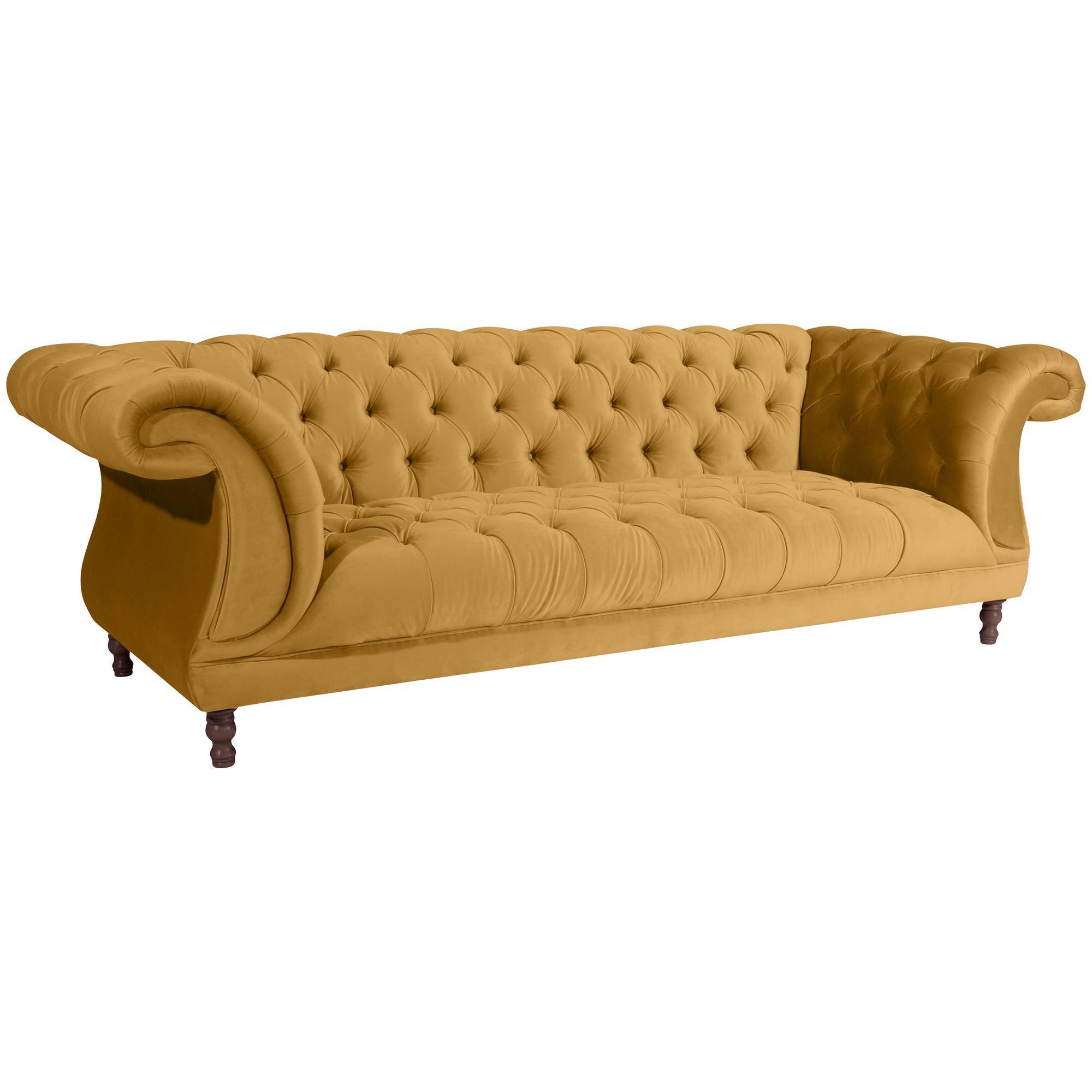 CHESTERFIELD Sofa 3-Sitzer Kaylin Samtvelours mais - Currygelb, Kunststoff (253/80/100cm) - 58aufmkessel