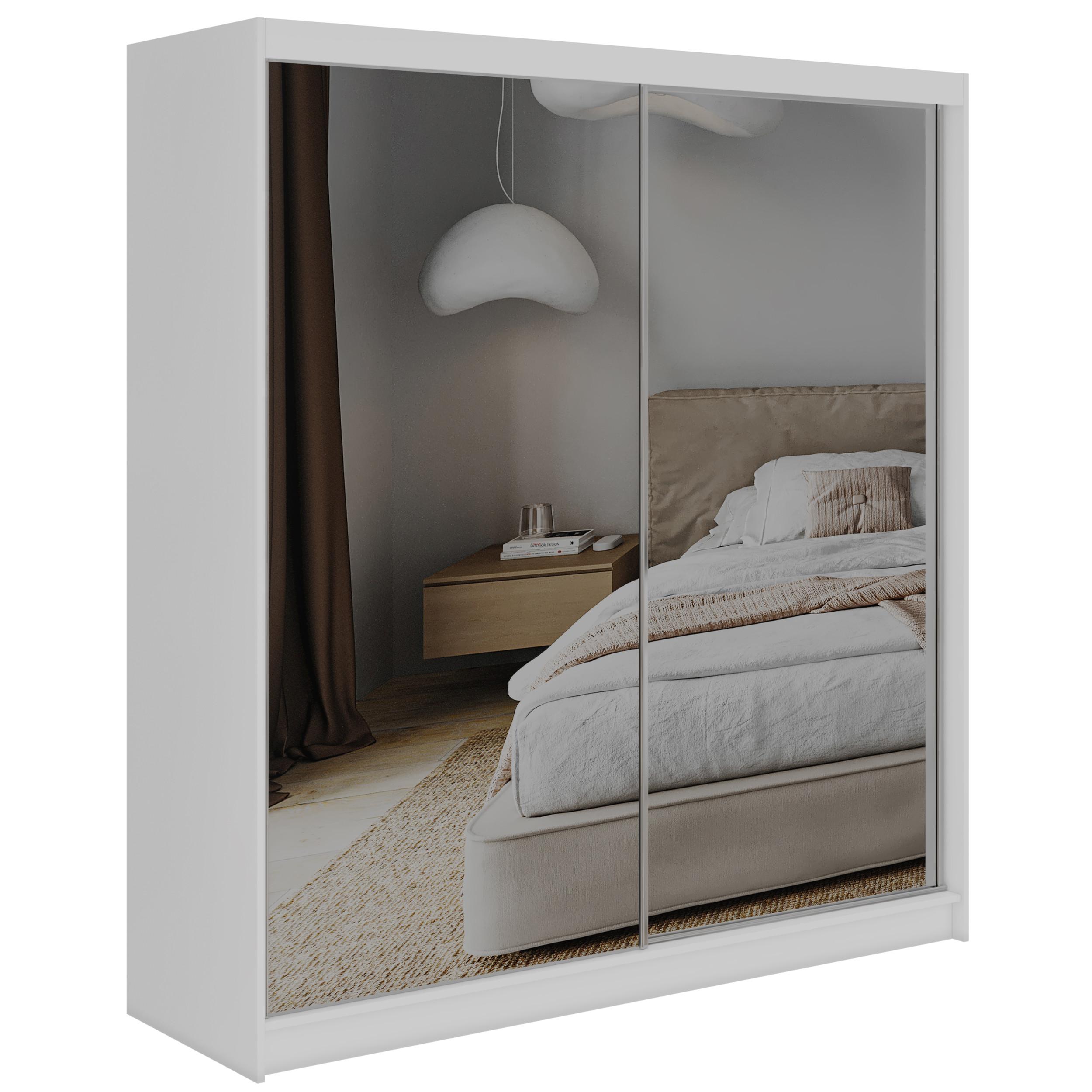 SCHWEBETÜRENSCHRANK 200 - DUBROWNIK - Weiß mit Spiegel - Alufarben/Weiß, Holzwerkstoff/Metall (200/216/61cm) - MKS