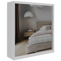SCHWEBETÜRENSCHRANK mit Schubladen 200 - DUBROWNIK - Weiß mit Spiegel - Alufarben/Weiß, Holzwerkstoff/Metall (200/216/61cm) - MKS