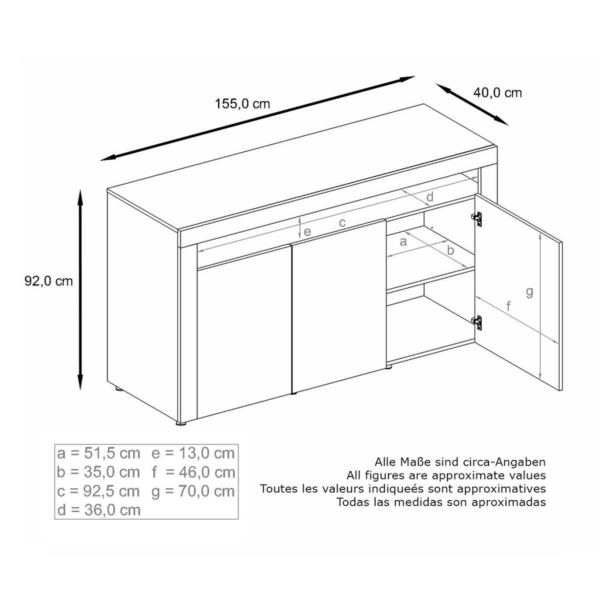 SIDEBOARD Valencia Fronten in Weiß Hochglanz Harmony mit 3D Struktur - Messingfarben, Holzwerkstoff (155/46/40cm) - Vladon