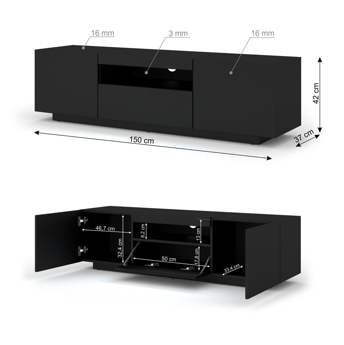 TV LOWBOARD Schwarz 150/42/37 - Schwarz, Holzwerkstoff (150/42/37cm) - RAUMHIRSCH FURNITURE