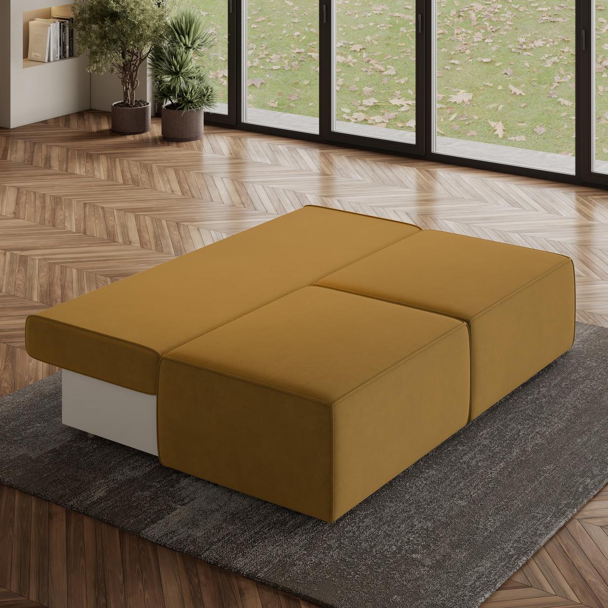 ECKSOFA VARNA M Gelb Velours-Stoff mit Schlaffunktion - Gelb/Grau, Holz/Kunststoff (196/158cm) - MASSENO