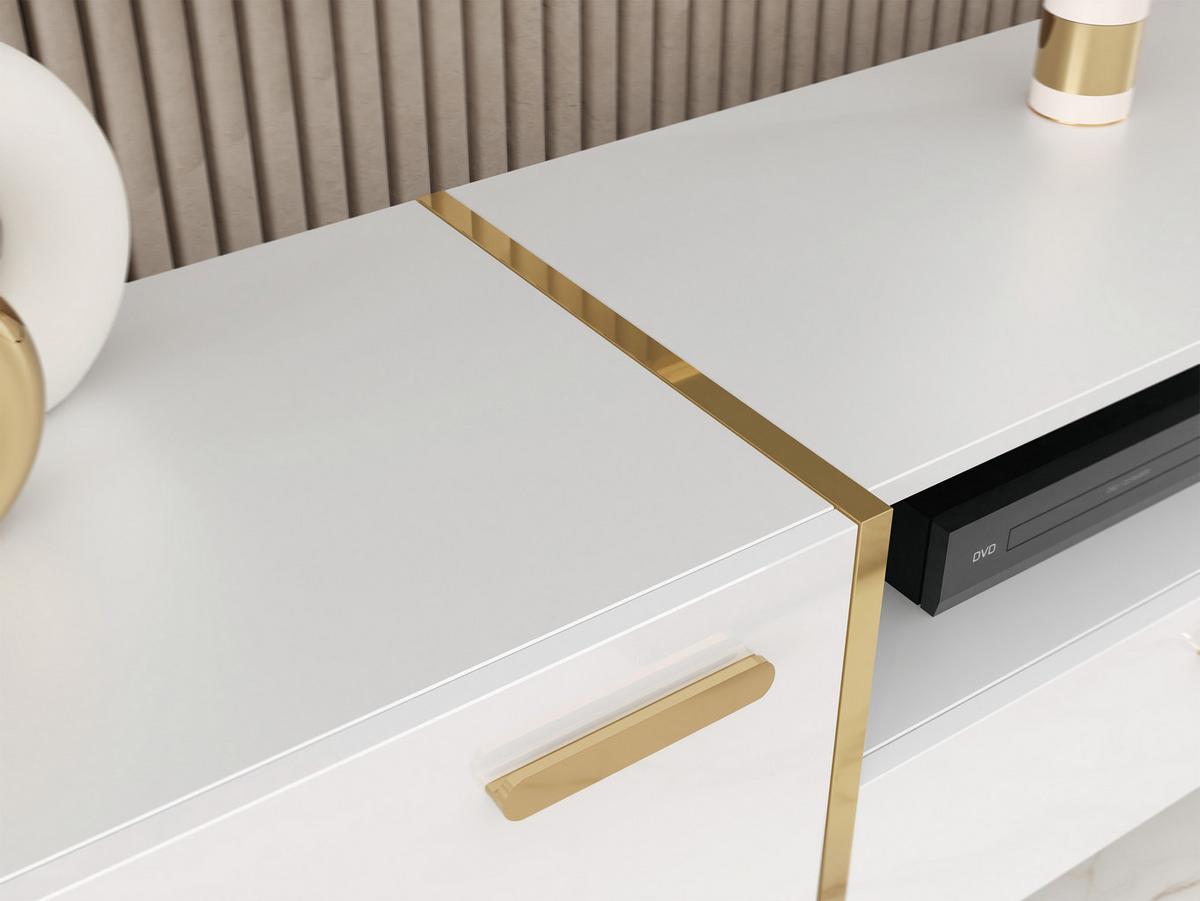 TV-LOWBOARD Picru 2D EF mit Kamin - Goldfarben/Weiß, Holzwerkstoff/Kunststoff (214/50/38cm) - MIRJAN24