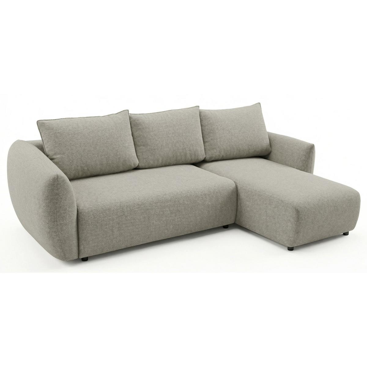 ECKSCHLAFSOFA Zordo GRAUBEIGER CHENILLE RECHTS MIT ZWEI BETTKÄSTEN - Taupe/Schwarz, Kunststoff/Textil (170/256cm) - Selsey