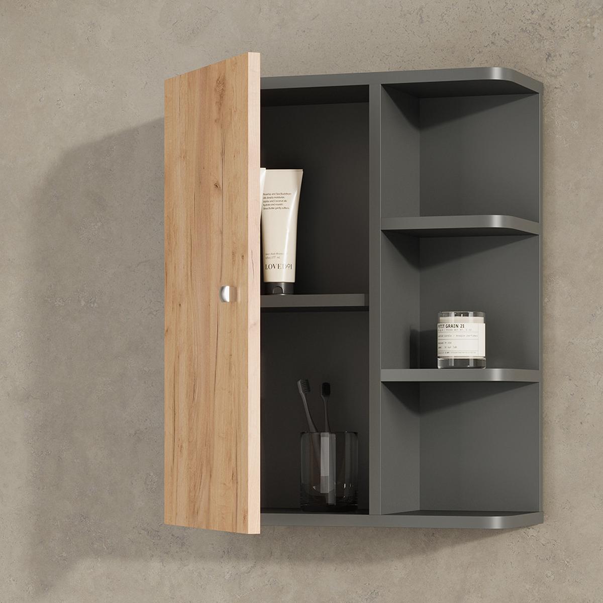 BADSCHRANK Fucino Anthrazit/Goldkraft Eiche 47.2 x 59.2 cm - Honigeiche/Anthrazit, Holzwerkstoff (47.2/59.2/20.8cm) - Livinity®
