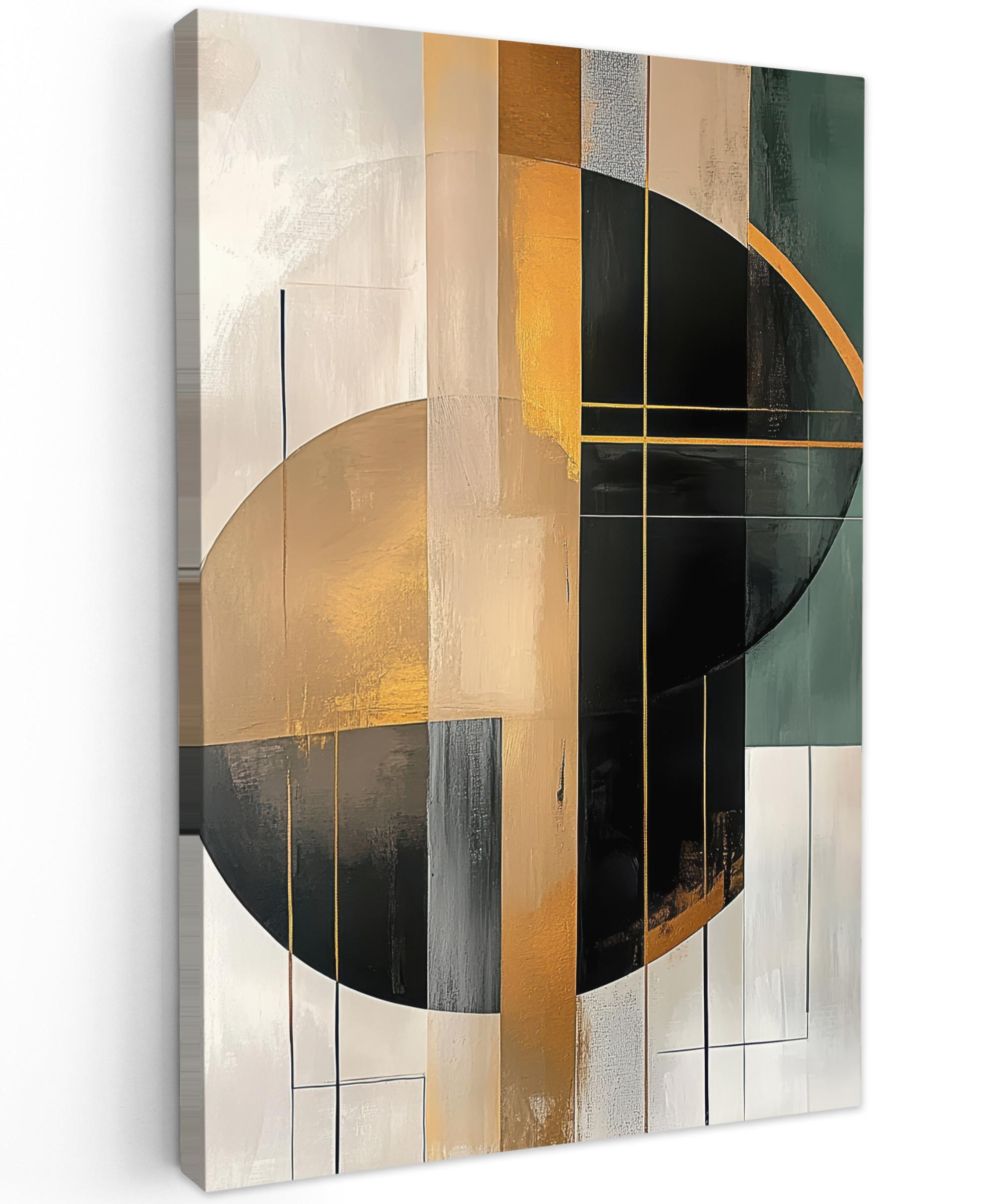 LEINWANDBILD Abstrakt - Gold - Bronze - Grün - Formen - Modern Wanddeko 40x60 cm - Multicolor, Textil (40/60cm) - MuchoWow