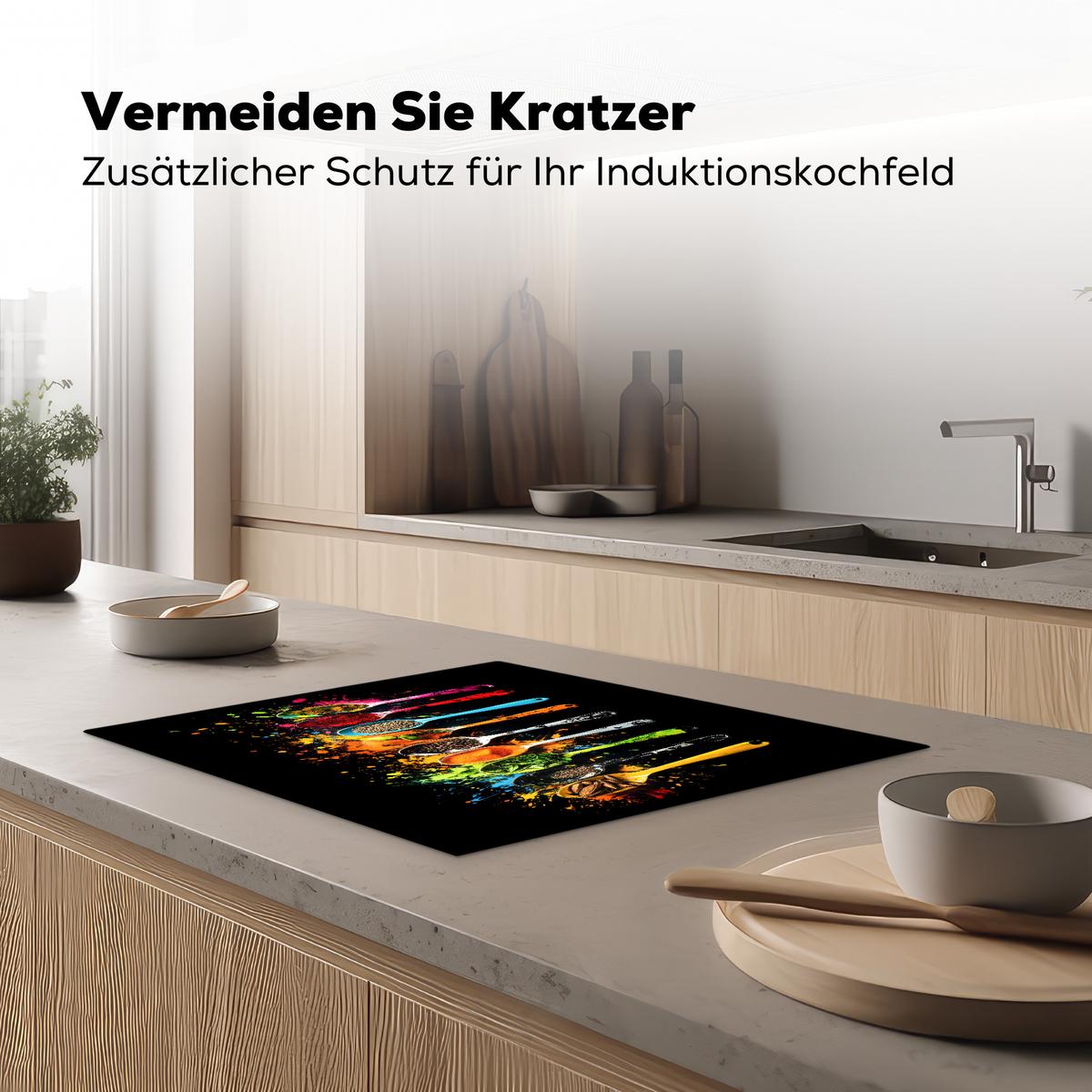 HERDABDECKPLATTE Löffel - Gewürze - Modern - Graffiti - Farbe - Farbenfroh Herdabdeckung Induktionsfeld 65x52 cm - Multicolor, Kunststoff (65/52/0.2cm) - MuchoWow