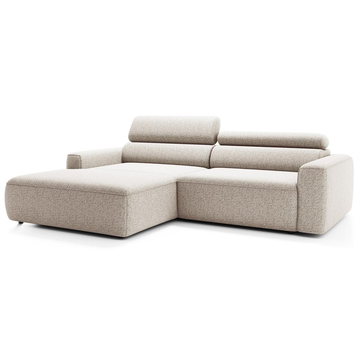 ECKSOFA Fando mit Schlaffunktion, L-Form, 4-Sitzer 252 cm, links Flechtstoff Hellbeige - Ecru/Schwarz, Kunststoff/Textil (252/182cm) - Selsey