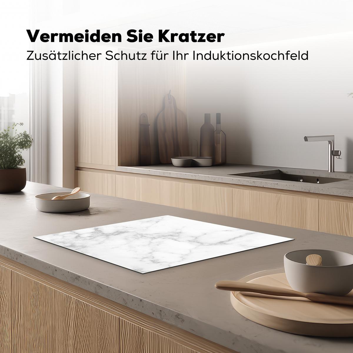 HERDABDECKPLATTE Marmor - Grau - Weiß - Strukturierter Marmor Abdeckung Ceranfeld 58.3x51.3 cm - Weiß, Kunststoff (58.3/51.3/0.2cm) - MuchoWow