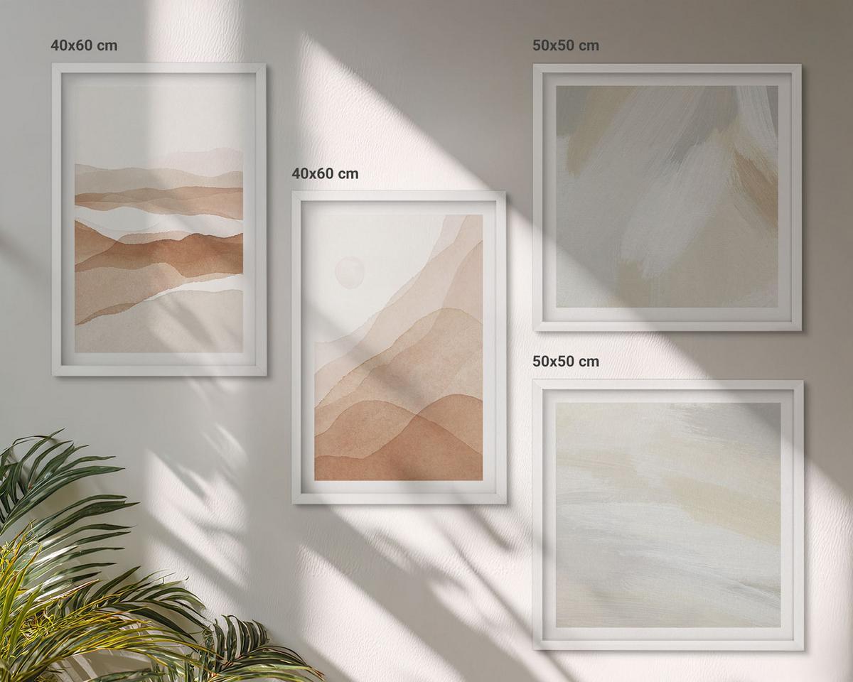 BILDER SET 4er Set - 50x50 cm & 40x60 cm Weißer Rahmen - Abstrakte braune Landschaften - Weiß, Kunststoff (50/50cm) - TULUP