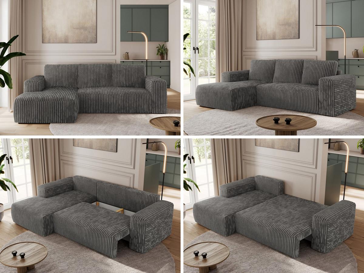 ECKSOFA TRENTINO L Dunkelgrau Cord - Links - Dunkelgrau/Schwarz, Kunststoff/Textil (266/164cm) - MKS