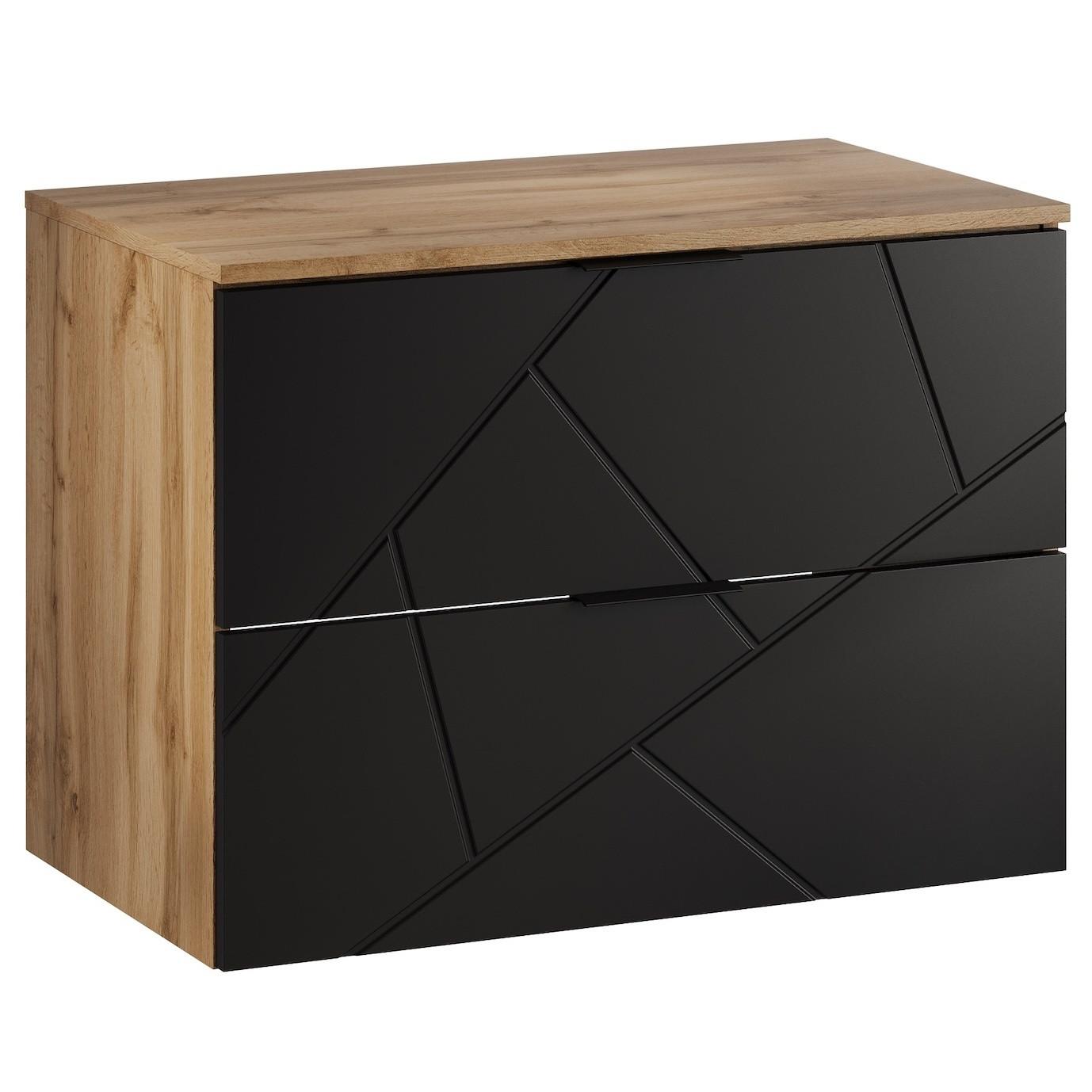WASCHBECKENUNTERSCHRANK Manello 2 Schubladen Eiche mit Matt Schwarz - 80 x 46 x 58 cm - Eichefarben/Schwarz, Holz (80/58/46cm) - Badplaats