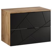 WASCHBECKENUNTERSCHRANK Manello 2 Schubladen Eiche mit Matt Schwarz - 80 x 46 x 58 cm - Eichefarben/Schwarz, Holz (80/58/46cm) - Badplaats