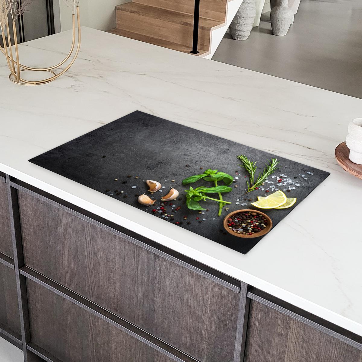HERDABDECKPLATTE Limette - Kräuter - Gewürze - Grün - Grau - Beton Induktionsschutz 89.6x51.6 cm - Grün, Kunststoff (89.6/51.6/0.2cm) - MuchoWow