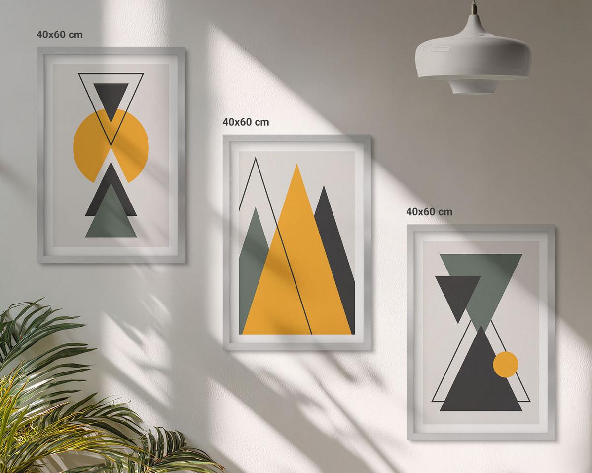 BILDER SET 3er Set - 40x60 cm Silberner Rahmen - Abstrakte geometrische Formen - Silberfarben, Kunststoff (40/60cm) - TULUP