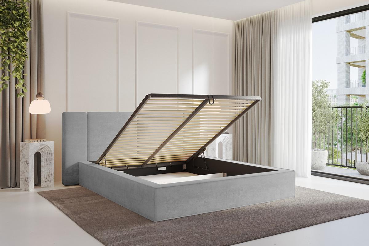 POLSTERBETT mit Bettkasten und Lattenrost, Bett mit Matratze H3/H4 - RIVO 200x200 Grau - Hellgrau, Holzwerkstoff/Textil (200/200cm) - ALTDECOR