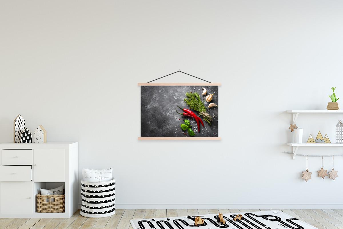POSTER MIT MAGNETLEISTEN Pfeffer - Kräuter - Gewürze - Beton Wanddeko 90x60 cm - Dunkelgrau, Textil (90/60/0.15cm) - MuchoWow