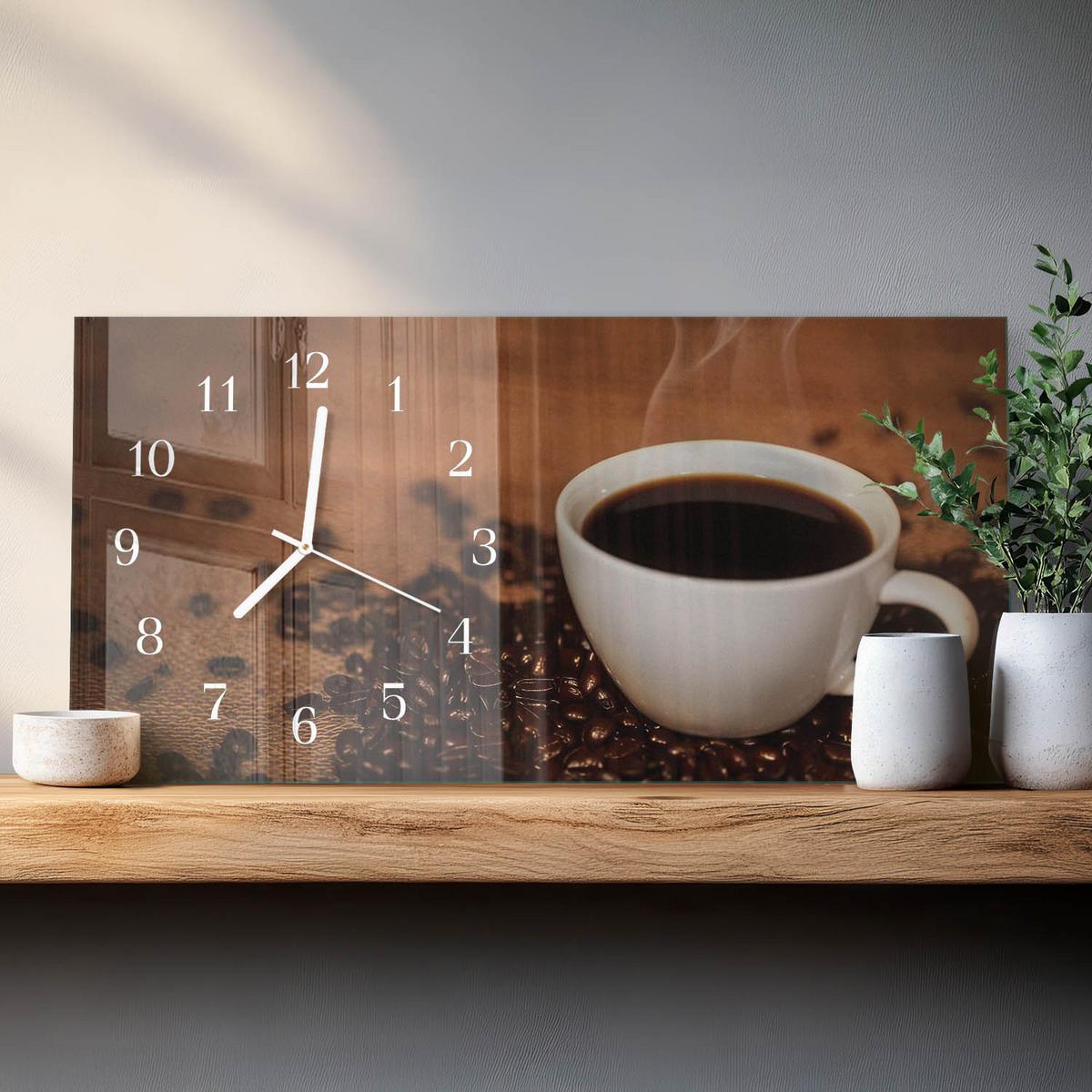 WANDUHR aus Glas 60x30 cm - Heißer Kaffee - Braun, Glas (60/30/0.4cm) - TULUP
