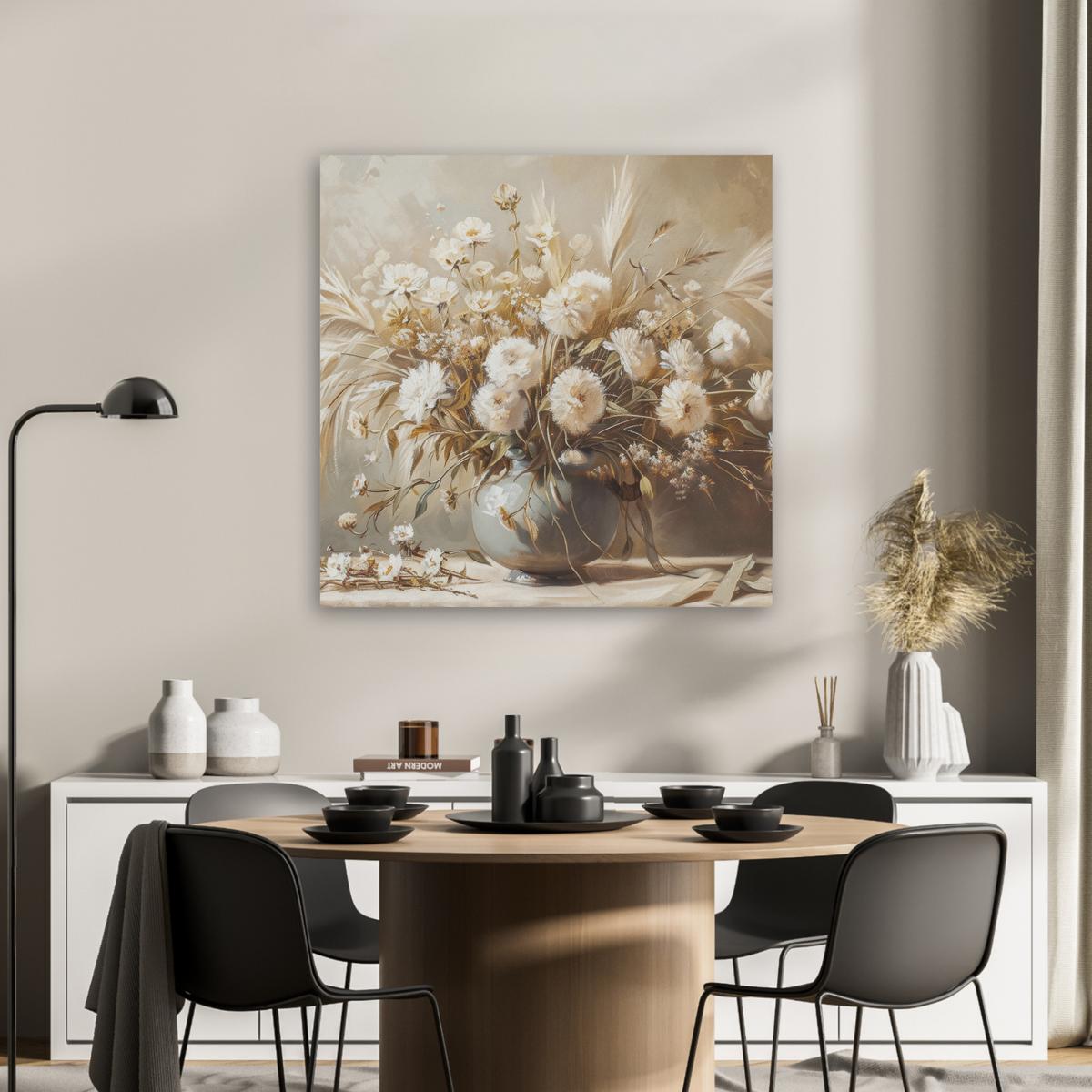 AKUSTIKBILD Blumen - Vase - Stilleben - Beige Akustikpaneele 80x80 cm - Creme, Kunststoff (80/80/0.9cm) - MuchoWow