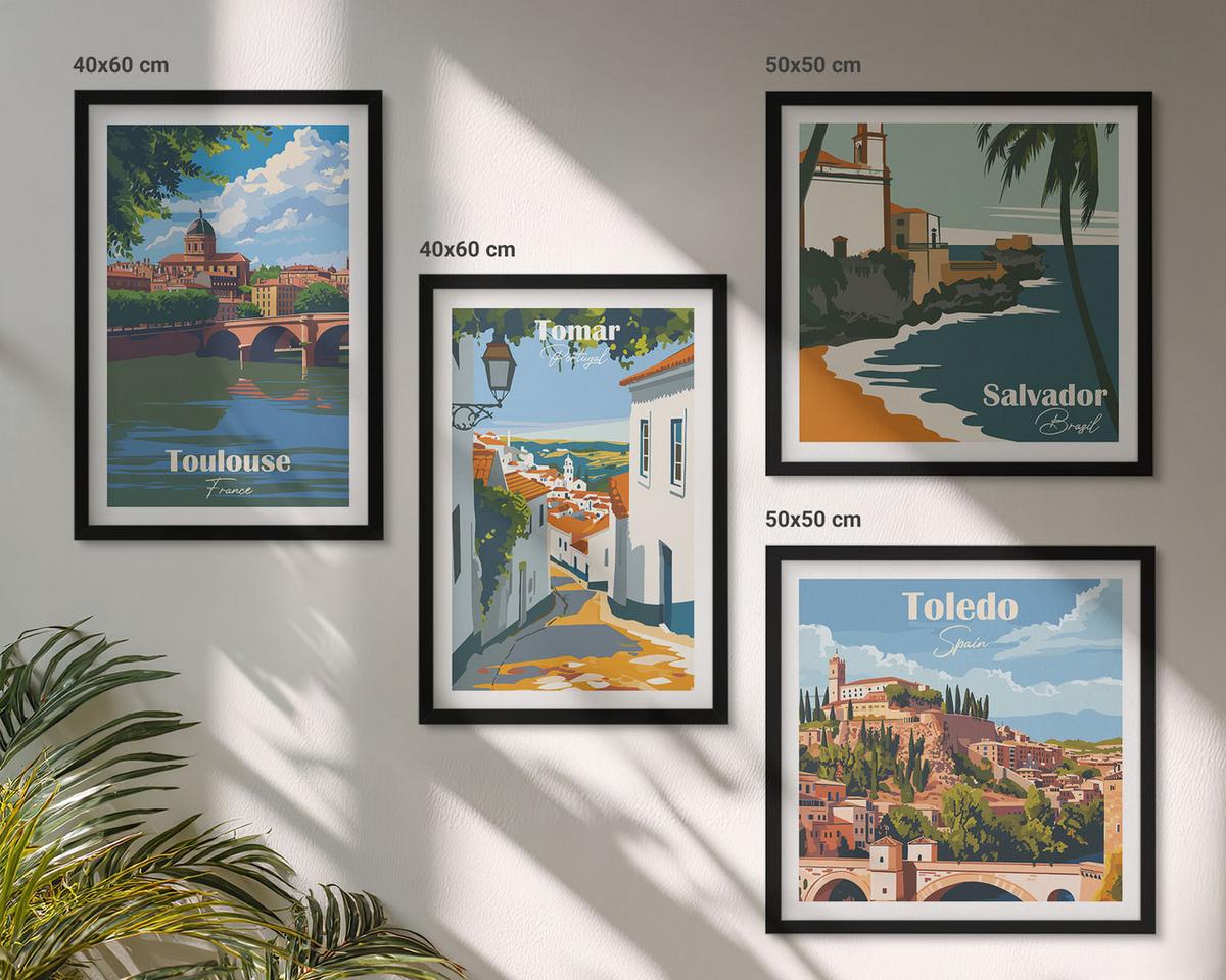 BILDER SET 4er Set - 50x50 cm & 40x60 cm Schwarzer Rahmen - Retro-Stadtgrafiken - Schwarz, Kunststoff (50/50cm) - TULUP