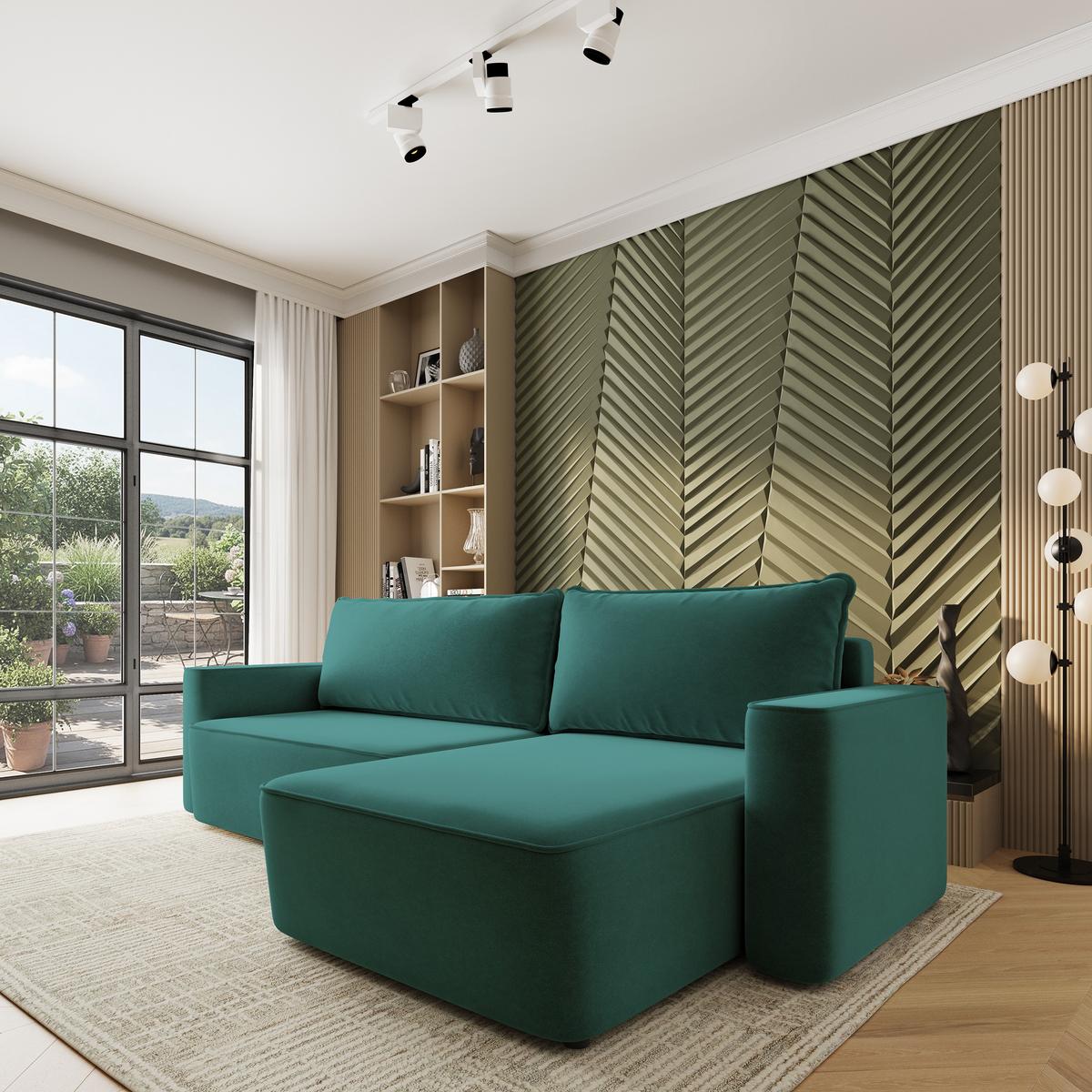 ECKSOFA BELARO CL Blau Samtstoff mit Schlaffunktion - Blau, Holzwerkstoff/Textil (280/162cm) - MASSENO