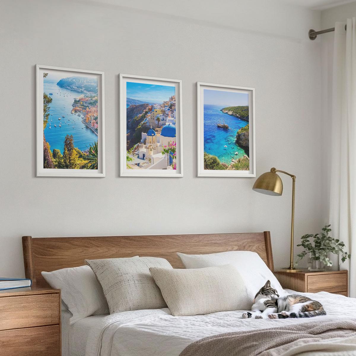 BILDER SET 3er Set - 40x60 cm Weißer Rahmen - Griechische Ansichten von Santorin Oia - Weiß, Kunststoff (40/60cm) - TULUP