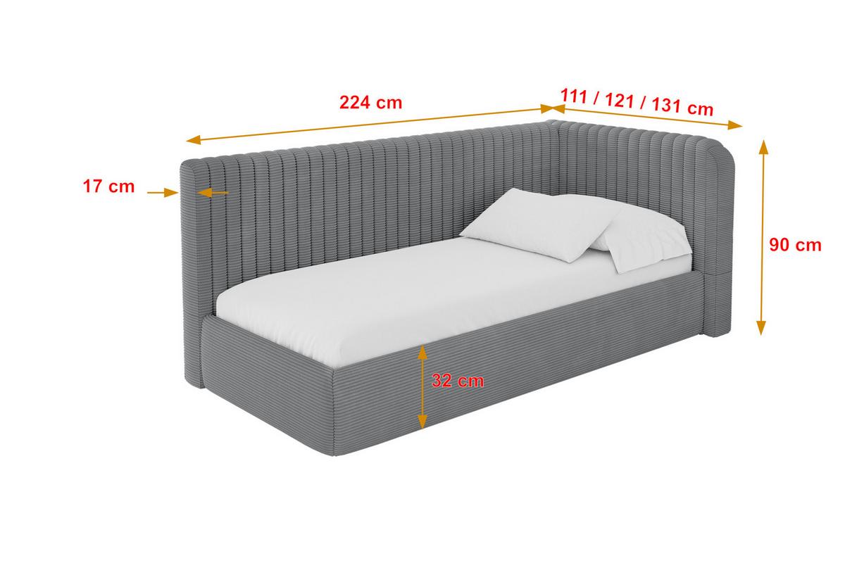 EINZELLBETT Jugendbett mit Bettkasten und Matratze H3/H4, Links - AURY 90x200 Dunkelgrau - Graphitfarben, Holzwerkstoff/Textil (90/200cm) - ALTDECOR
