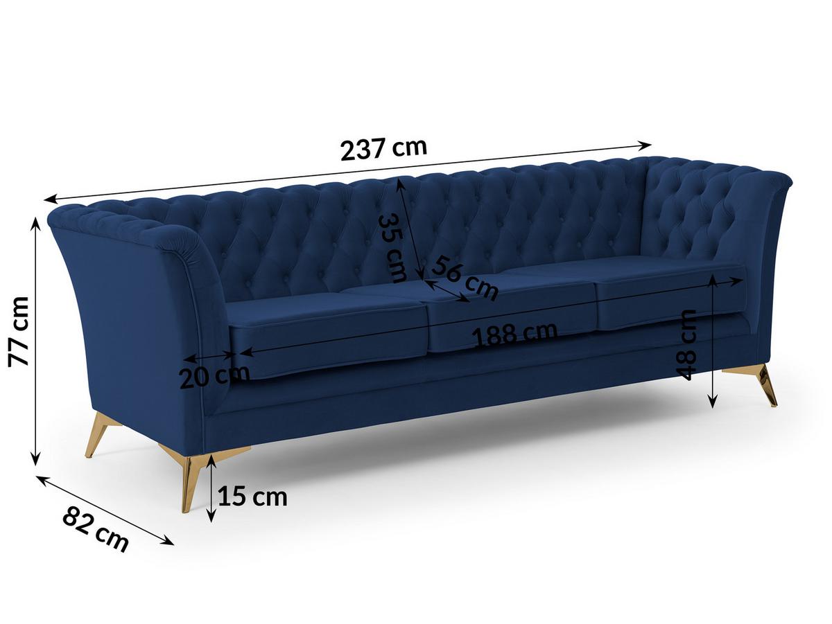 CHESTERFIELD-SOFA 3-sitzer Whitby Marineblau Samt mit goldenen Füßen - Goldfarben/Dunkelblau, Holz/Textil (237/78/82cm) - S-Style Möbel