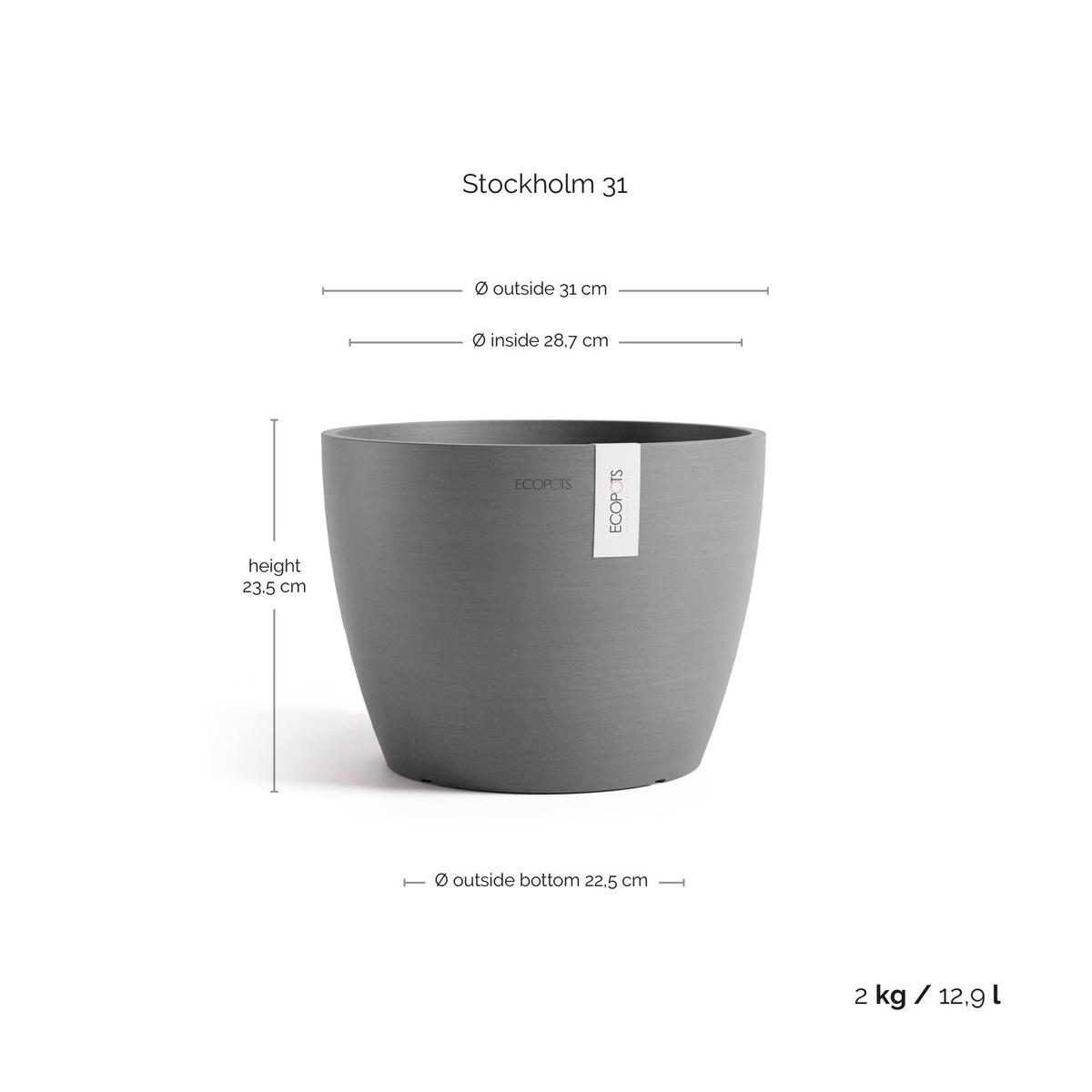 BLUMENTOPF Stockholm Grau - Grau, Kunststoff (31/23.5cm) - Ecopots