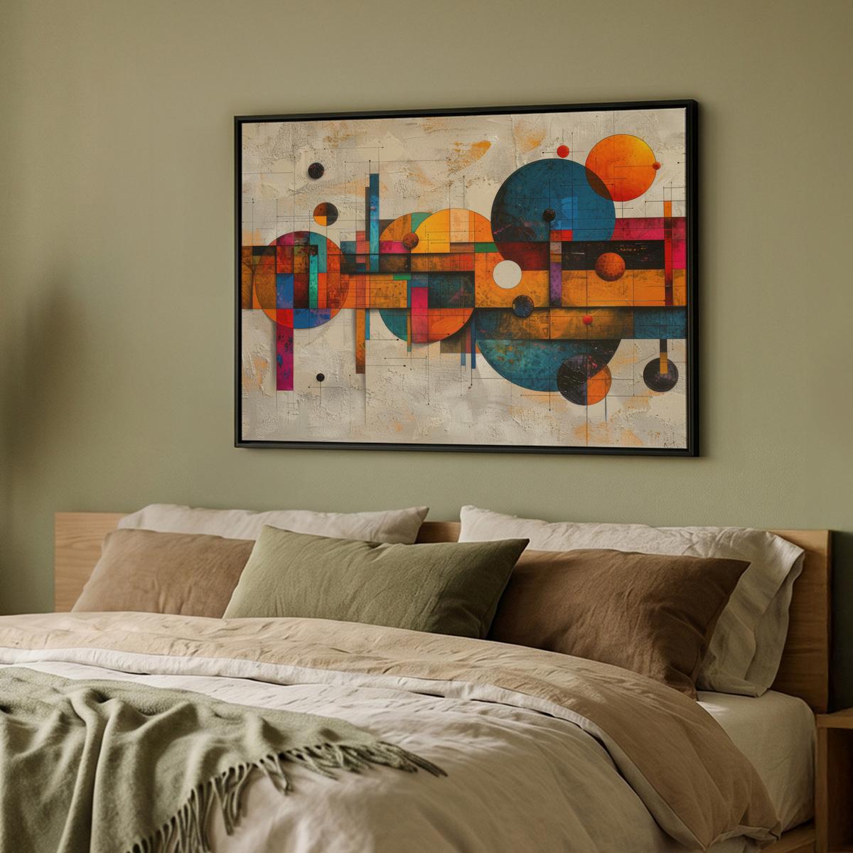 LEINWAND Bilder mit Rahmen - Vintage - Moderne Kunst - Orange - Geometrische Formen - 100x70 - Multicolor, Textil (100/70cm) - MuchoWow